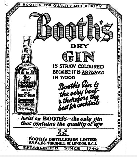 Booth's Dry Gin London Times, 2 Feb 1925