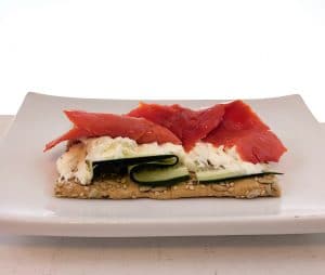 cured salmon with cream cheese and cucumber on bread