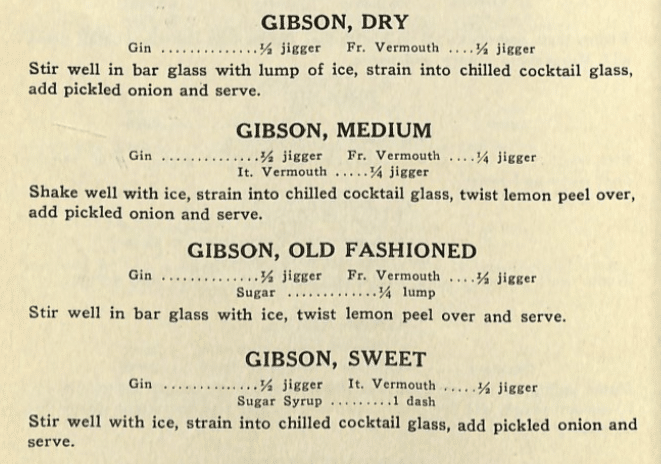 Gibson Recipes, Boothby World Drinks and How to Mix Them 1934