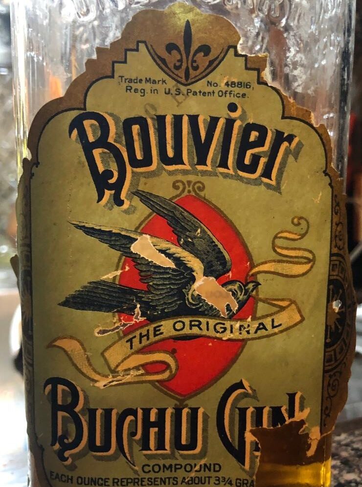 Dr. C. Bouvier's Buchu Gin, Bottle Front