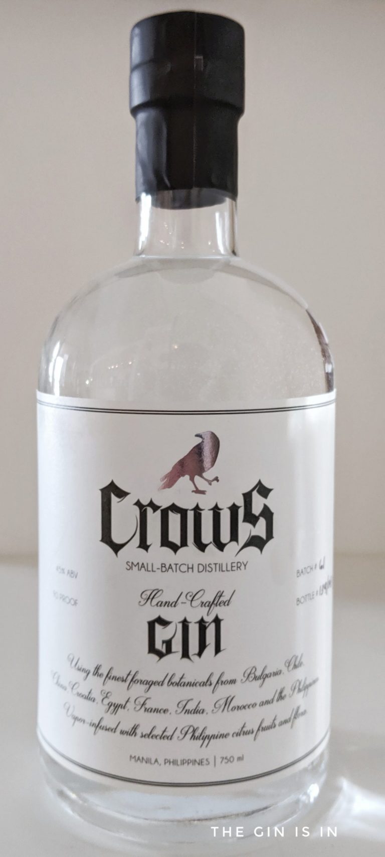 Crows Gin, the first Filipino "craft gin." Review and Rating the GIN