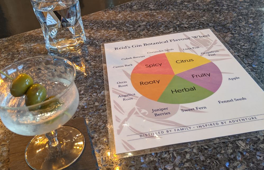 Martini with gin tasting wheel in background. 